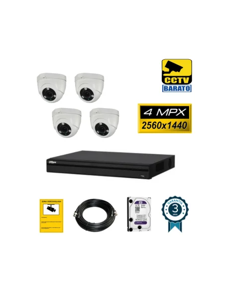 Kit de videovigilancia FULL HD 4 cámaras domo varifocal 4Mpx exterior/interior  más grabador  de 4 canales.