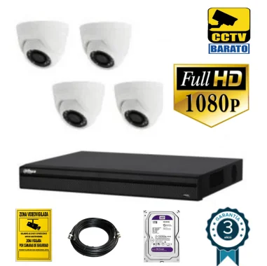 Kit de videovigilancia FULL HD 4 cámaras domo...