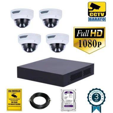 Kit de videovigilancia FULL-HD 4 cámaras domo...