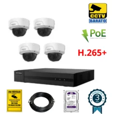 Kit de videovigilancia IP PoE Hikvision 4 cámaras domo...
