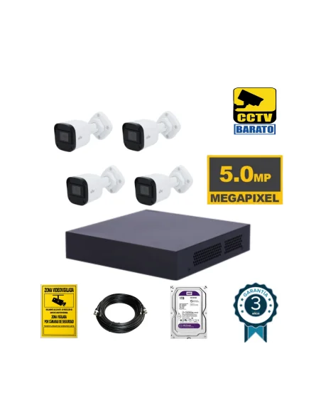 Kit de videovigilancia FULL HD 4 cámaras bullet 5mpx exterior óptica fija más grabador  de 4 canales