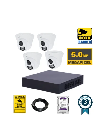 Kit de videovigilancia  4 cámaras domo 5Mpx exterior óptica fija más grabador  de 4 canales