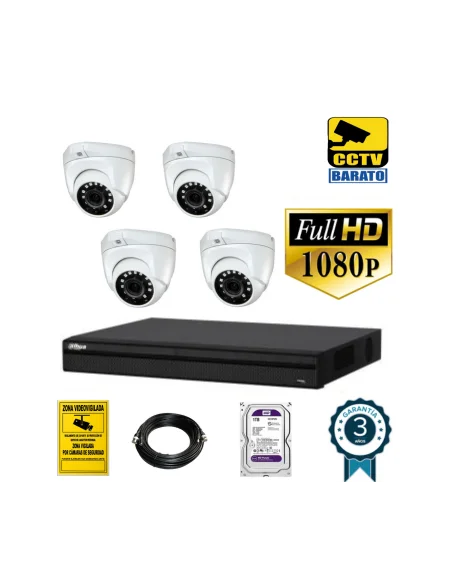 Kit de videovigilancia FULL HD 4 cámaras domo exterior/interior varifocal motorizada más grabador  de 4 canales