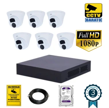 Kit de videovigilancia FULL HD 6 cámaras domo...