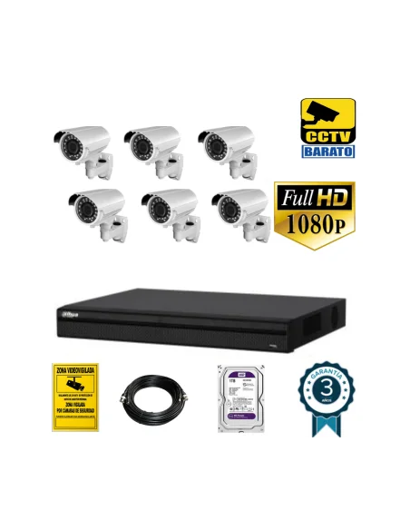 Kit de videovigilancia 1080P FULL HD 6 cámaras bullet varifocal exterior más grabador de 8 canales.