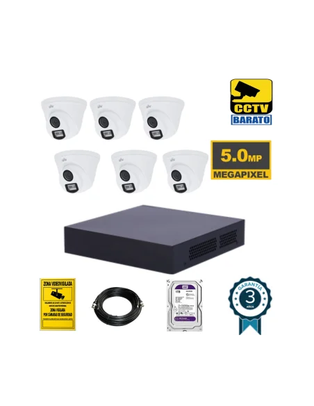 Kit de videovigilancia FULL HD 6 cámaras domo 5Mpx exterior/interior óptica fija más grabador  de 8 canales