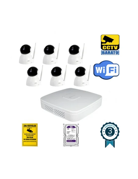 Kit de videovigilancia IP Wifi 6 cámaras motorizadas domo interior 2Mpx óptica fija más grabador NVR de 8 canales