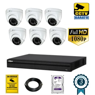 Kit de videovigilancia FULL HD 6 cámaras domo...