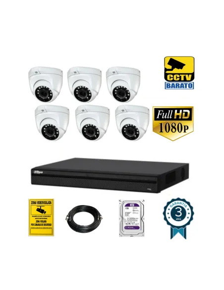 Kit de videovigilancia FULL HD 6 cámaras domo exterior/interior varifocal motorizada más grabador  de 8 canales