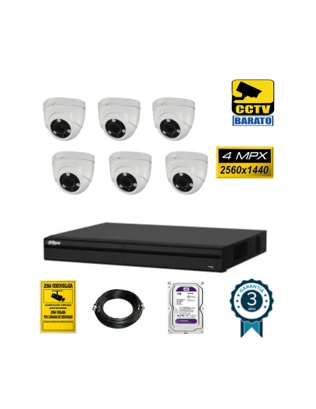 Kit de videovigilancia FULL HD 6 cámaras domo varifocal 4Mpx exterior/interior  más grabador  de 8 canales.