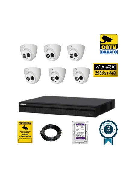 Kit de videovigilancia FULL HD 6 cámaras domo 4Mpx exterior/interior óptica fija más grabador  de 8 canales
