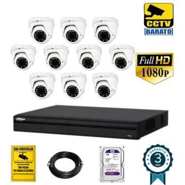Kit de videovigilancia FULL HD 10 cámaras domo...
