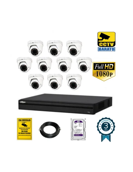Kit de videovigilancia FULL HD 10 cámaras domo exterior/interior varifocal más grabador  de 16 canales.