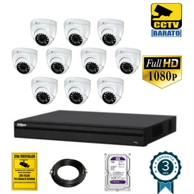 Kit de videovigilancia FULL HD 10 cámaras domo...