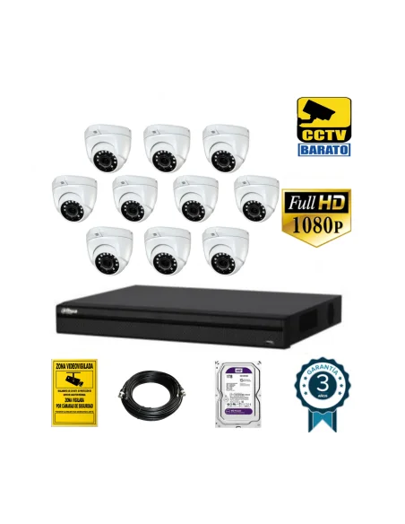 Kit de videovigilancia FULL HD 10 cámaras domo exterior/interior varifocal motorizada más grabador  de 16 canales