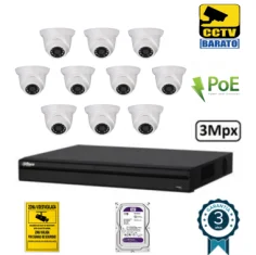 Kit de videovigilancia IP PoE 10 cámaras domo...