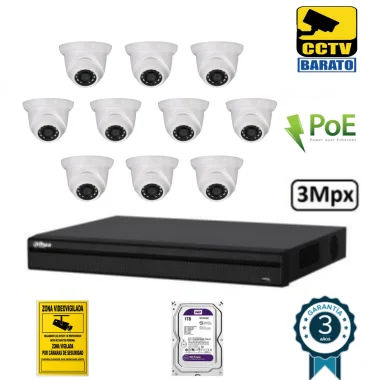 Kit de videovigilancia IP PoE 10 cámaras domo...