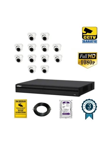 Kit de videovigilancia FULL HD 12 cámaras domo exterior/interior varifocal más grabador  de 16 canales.