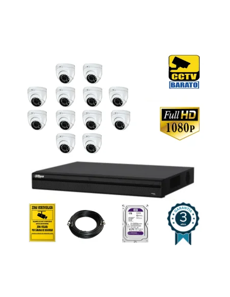 Kit de videovigilancia FULL HD 12 cámaras domo exterior/interior varifocal motorizada más grabador  de 16 canales