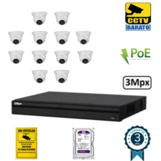 Kit de videovigilancia IP PoE 12 cámaras domo...