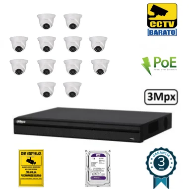 Kit de videovigilancia IP PoE 12 cámaras domo...