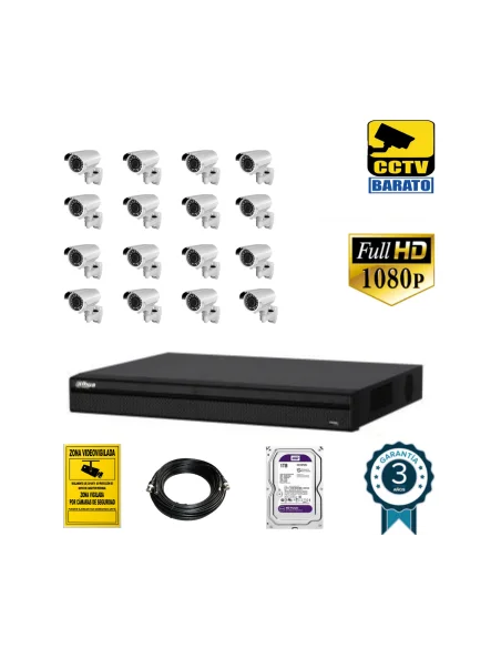 Kit de videovigilancia 1080P FULL HD 16 cámaras bullet varifocal exterior más grabador de 16 canales.