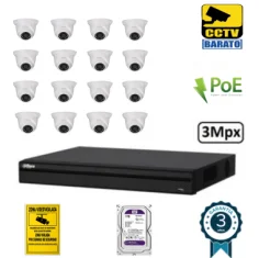 Kit de videovigilancia IP PoE 16 cámaras domo...