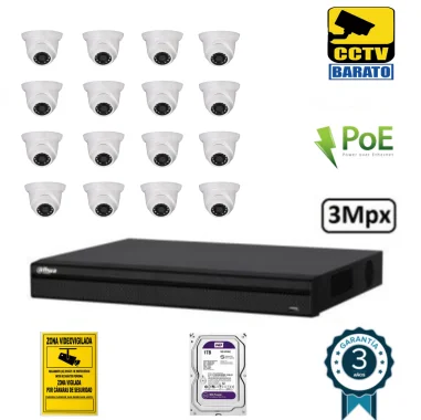 Kit de videovigilancia IP PoE 16 cámaras domo...