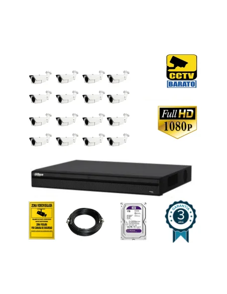 Kit de videovigilancia FULL HD 16 cámaras bullet exterior varifocal motorizada más grabador  de 16 canales