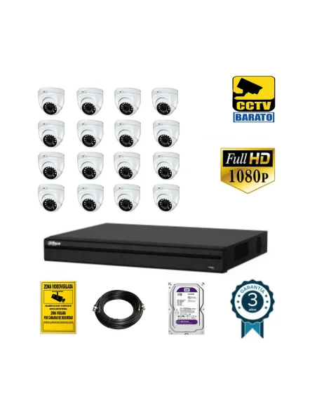 Kit de videovigilancia FULL HD 16 cámaras domo exterior/interior varifocal motorizada más grabador  de 16 canales
