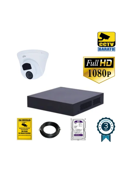 Kit de videovigilancia HD 1 cámara domo exterior óptica fija más grabador  de 4 canales.