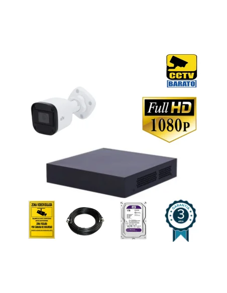 Kit de videovigilancia HD 1 cámara bullet exterior óptica fija 2.8mm más grabador de 4 canales.