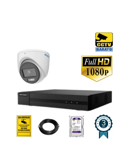 Kit de videovigilancia 2Mp 1 cámara domo Óptica fija exterior/interior más grabador 4ch + 1ch IP