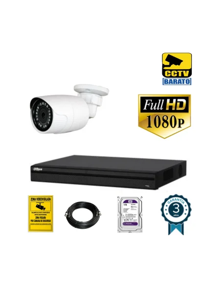 Kit de videovigilancia FULL HD 1 cámara bullet exterior óptica fija más grabador  de 4 canales