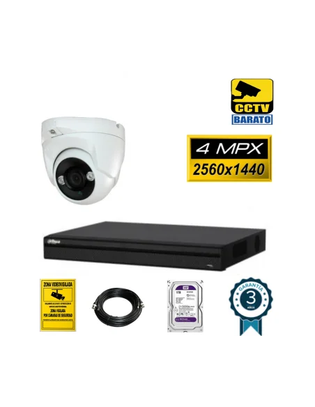Kit de videovigilancia 1 cámara domo 4Mpx exterior/interior óptica fija más grabador  de 4 canales