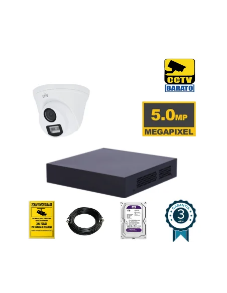 Kit de videovigilancia 5Mpx 1 cámara domo Óptica fija interior más grabador 4ch + 2ch IP