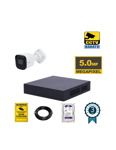 Kit de videovigilancia 5mpx 1 cámara bullet óptica fija exterior más grabador 4canales.