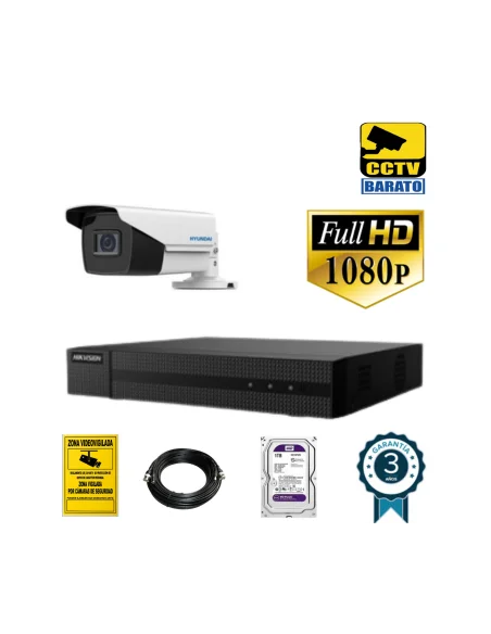Kit de videovigilancia 2Mp 1 cámara bullet Óptica varifocal motorizada exterior más grabador 4ch + 1ch IP