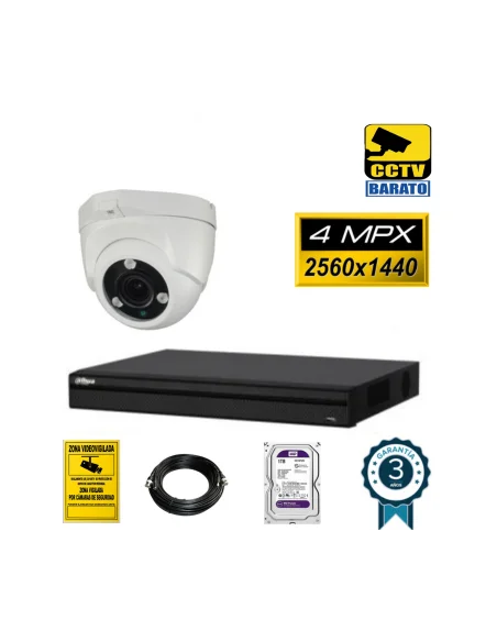 Kit de videovigilancia FULL HD 1 cámara domo varifocal 4Mpx exterior/interior  más grabador  de 4 canales.