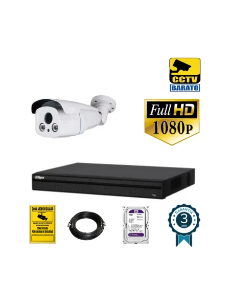 Kit de videovigilancia FULL HD 1 cámara bullet varifocal motorizada  exterior más grabador  de 4 canales.
