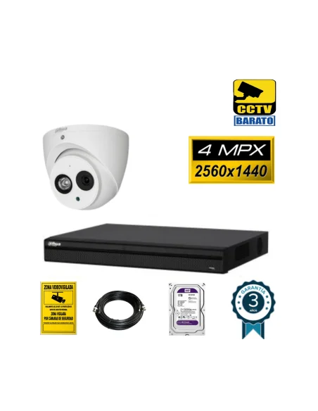 Kit de videovigilancia 1 cámara domo 4Mpx exterior/interior óptica fija más grabador  de 4 canales
