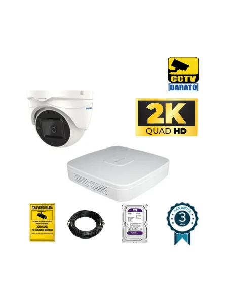 Kit de videovigilancia 5Mp, 1 cámara domo Óptica varifocal motorizada exterior más grabador 4ch + 2ch IP