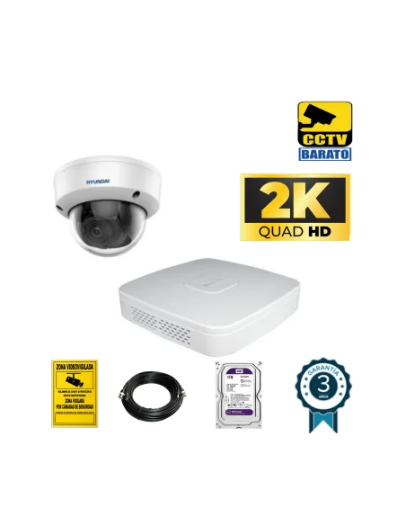 Kit de videovigilancia 5Mp, 1 cámara domo Óptica varifocal motorizada exterior IR 60M más grabador 4ch + 2ch IP