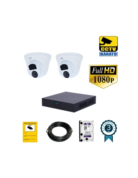 Kit de videovigilancia FULL HD 2 cámaras domo interior/exterior óptica fija más grabador de 4 canales.