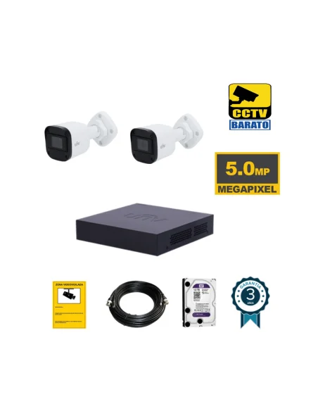 Kit de videovigilancia  2 cámaras bullet 5Mpx exterior óptica fija más grabador  de 4 canales