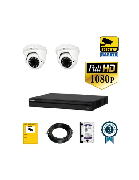 Kit de videovigilancia FULL HD 2 cámaras domo varifocal motorizada exterior/interior más grabador de 4 canales..