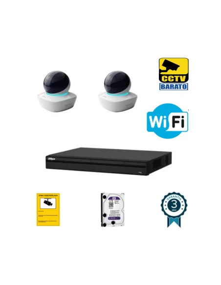 Kit de videovigilancia IP Wifi 2 cámaras domo motorizadas interior óptica fija más grabador NVR de 4 canales.