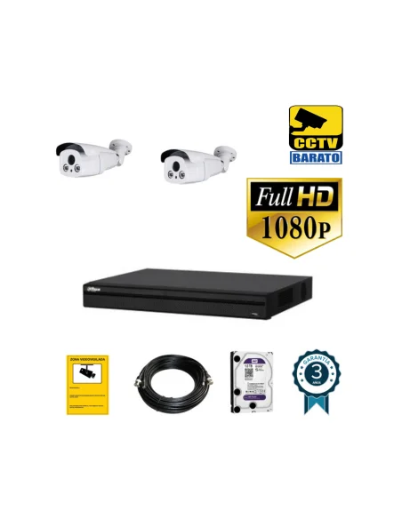 Kit de videovigilancia FULL HD 2 cámaras bullet varifocal motorizada  exterior más grabador  de 4 canales.