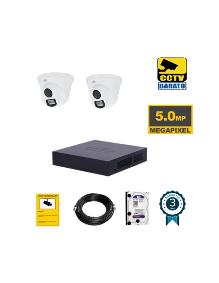 Kit de videovigilancia  2 cámaras domo 5Mpx exterior óptica fija más grabador  de 4 canales