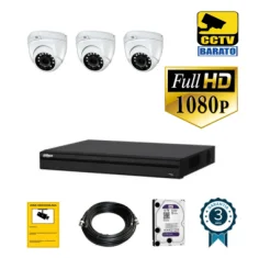 Kit de videovigilancia FULL HD 3 cámaras domo varifocal...
